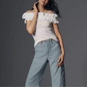 Maeve White Textured Ruffle Blouse